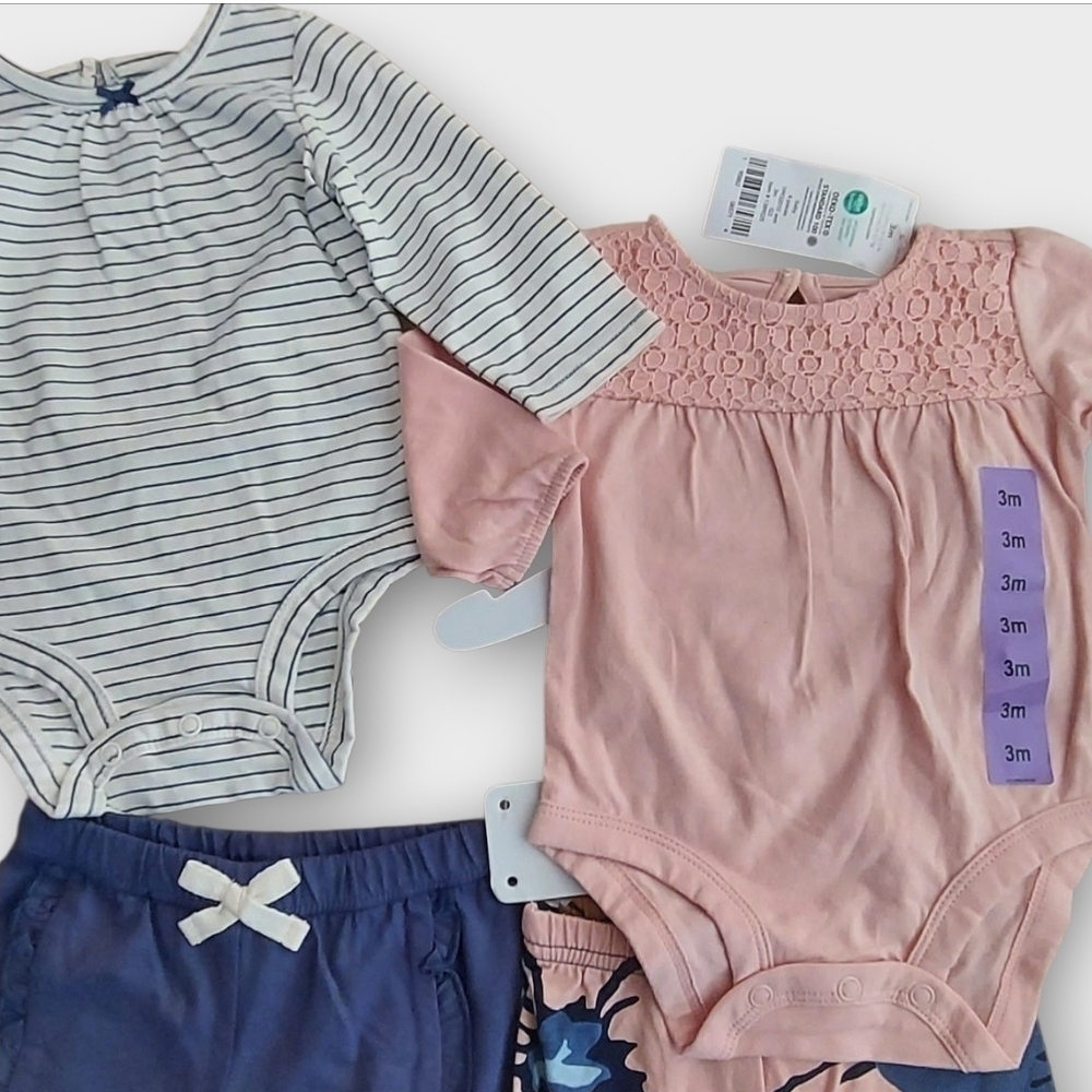 NWT Carter's Baby Girl 4 PC Outfit Pant Set - Pink and Navy ~sz 3M - Picture 4 of 5